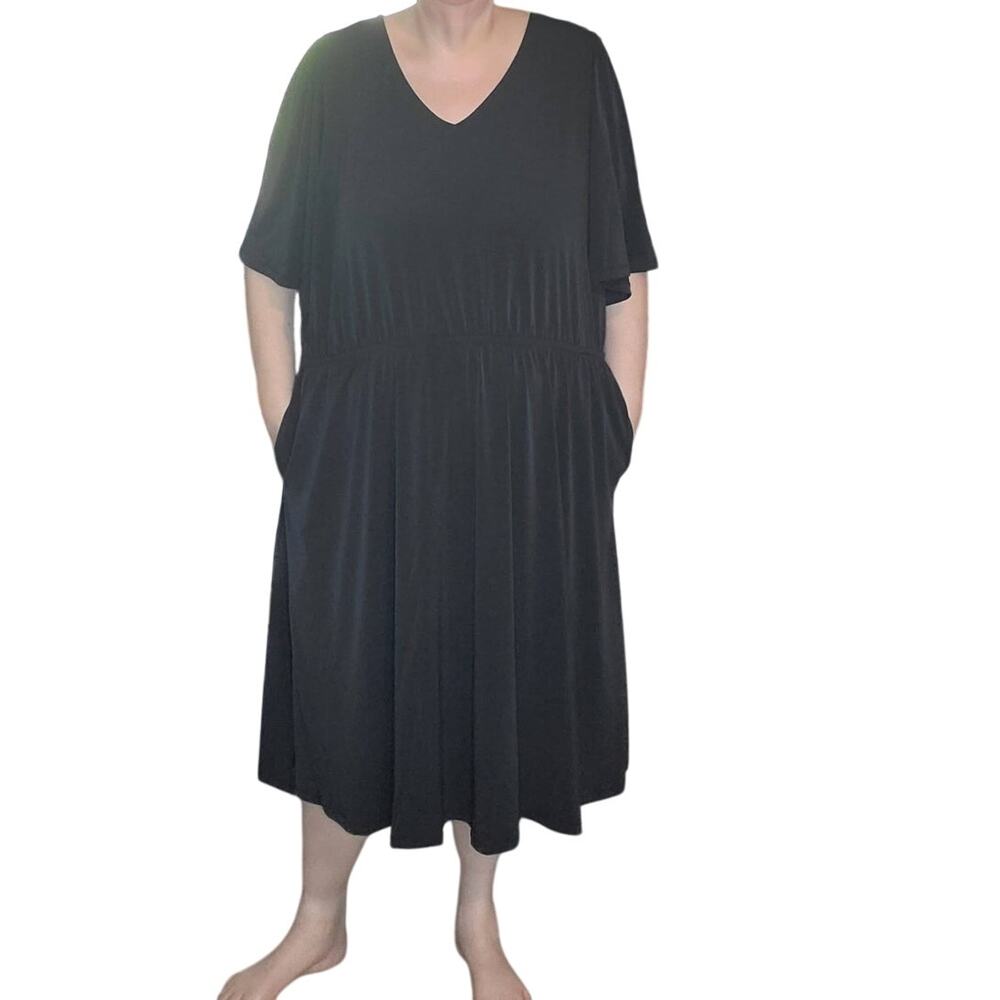 Girl With Curves Size 3XP Petite Knit Midi Dress Flutter Sleeve Side Slit BLACK